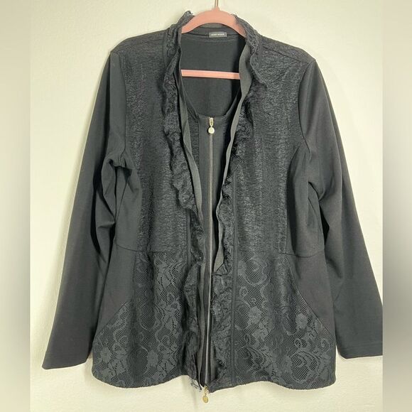 Gerry Weber Jackets & Blazers - Gerry Weber Lace Black Strip Full zip jacket blazer size XL